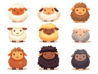 Fototapeta premium Cute cartoon sheep illustration in flat style, isolated on white background.
