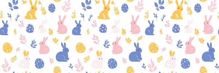 Happy easter motive texture, seamless pattern banner wallpaper, abstract texture illustration - easter bunnies and easter eggs cartoon