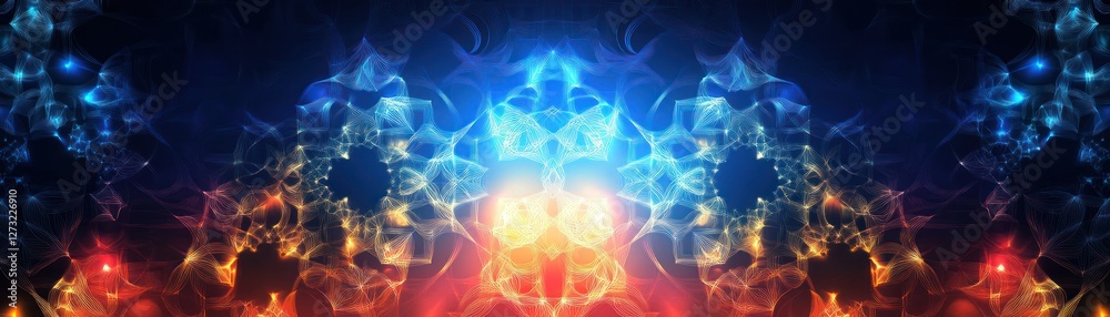 Poster Symmetrical abstract design with vibrant colors emanating from the center