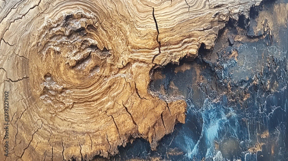 Poster detailed cross section of a tree trunk with visible rings