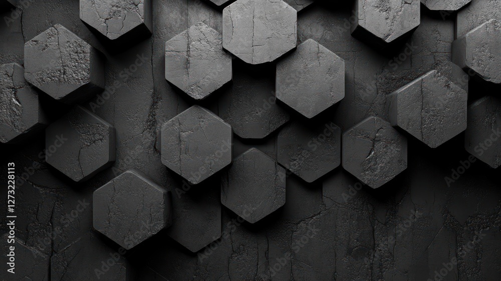 Aufkleber Dark Hexagonal Stone Pattern Background Texture