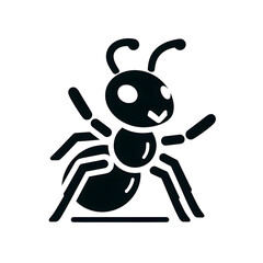 Flat and minimalist Ant mascot logo icon of silhouette black shape design isolated on white background