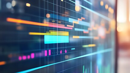 A Gantt chart on a computer screen, illustrating the planning and monitoring of a complex project