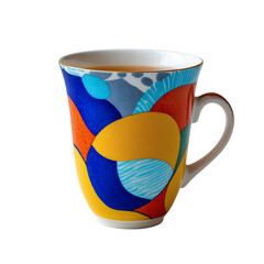 Abstract Patterned Tea Cup with Bold Colors Isolated on Transparent Background.