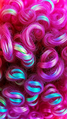 Curly hair texture. Bright pink, purple curly curls