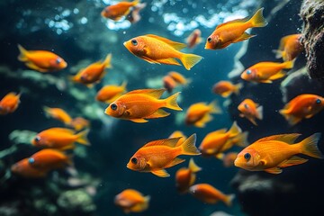 Fototapeta premium Vibrant Orange Fish Swimming Underwater in Coral Reef Ecosystem