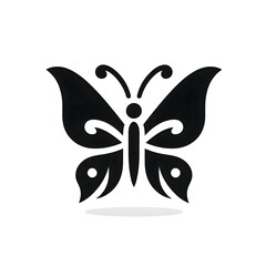 Obraz premium Flat and minimalist butterfly mascot logo icon of silhouette black shape design isolated on white background