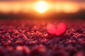 Fototapeta premium Heart Symbol on Petals at Sunset - Romantic Love and Valentine's Day Theme