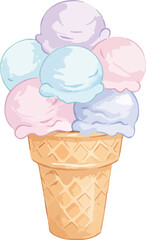 Watercolor ice cream cone, cartoon illustration