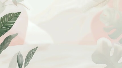 Soft Pastel Background with Tropical Leaves