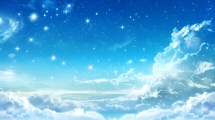 Heavenly star falls: Captivating anime sky wallpaper in digital art style, background with space