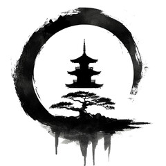 Fototapeta premium Classic Chinese Ink Painting of a Pagoda