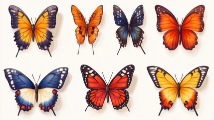 Set of colorful butterflies. Collection of different butterflies.