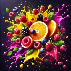 Fruit Fusion Juicy splashes of citrus yellows and berry purples