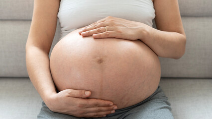 Pregnant concept. Pregnant woman hands on belly touching