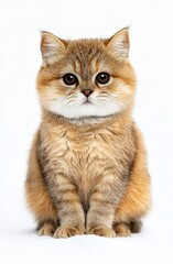 Fototapeta premium Adorable golden British shorthair kitten sitting on white background.