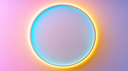 Fototapeta premium Colorful glowing circle with neon hues on pastel gradient background. Abstract art and modern design