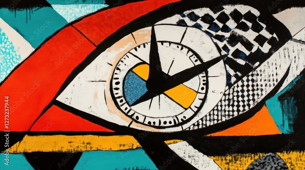 Poster abstract and fragmented clockwork eye painting evokes the passage of time