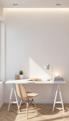 Fototapeta premium Sleek modern workspace with minimalist desk and bright lighting, productivity