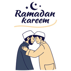 Ramadan Kareem Hugging Muslim Man with Text