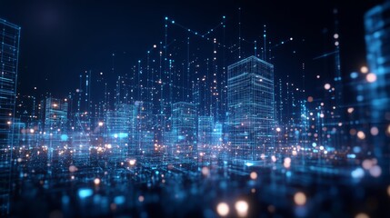 Fototapeta premium Modern urban architecture with digital blue background