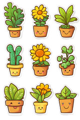 Happy Green Plants in Cute Pots Illustration