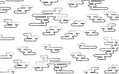 和風の模様のエ霞の背景　白背景に黒