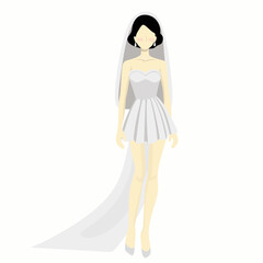 Beautiful bride in wedding dress vector illustration. Young beautiful bride in dress