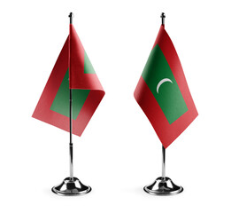 Small national flags of the Maldives on a white background