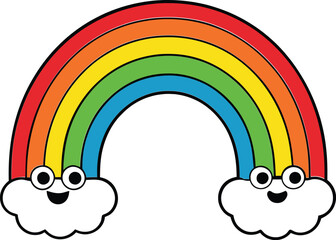 Rainbow vector illustration with vibrant colors, creating a beautiful arc in the sky. Ideal for backgrounds, nature-themed designs, positivity, and colorful art inspiration.