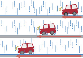 雨の日車のタイヤによって停止距離が違うことを示したイメージ素材 © vdck_studio