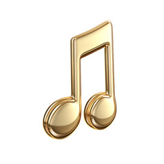 3D music note icon, gold color, white background