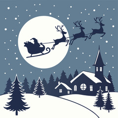 Fototapeta premium Santa's Sleigh Ride with Reindeer Enchanted Winter Landscape Digital Art Nighttime Scene Whimsical Concept