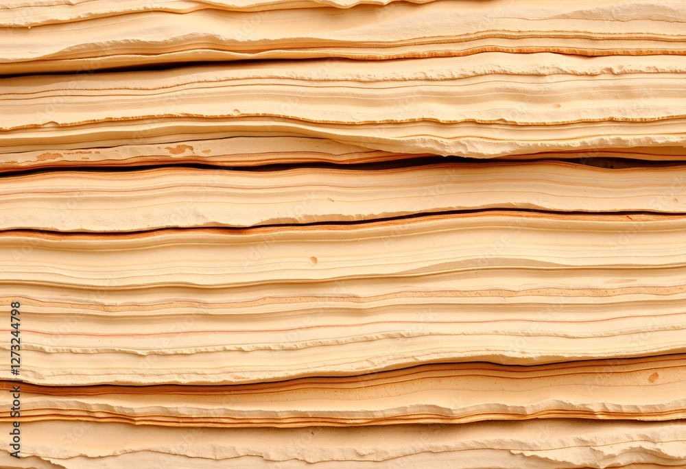Poster Stacked Beige Paper Texture. Layered Sheets with Ragged Edges. Abstract Background Image for Design Projects. Natural Aesthetic with Soft Muted Tones and Organic Lines.