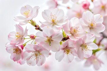 Cherry Blossom in Full Bloom on a White Background, Soft Studio Lighting