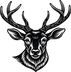 Naklejka premium Deer head silhouette vector illustration on a white background, perfect for wildlife, nature, and animal-themed designs, offering a bold and minimalist representation of a deer.