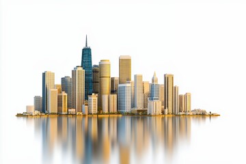 Obraz premium Digital Illustration Of Modern City Skyline On Island