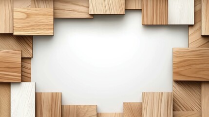 Naklejka premium Wooden panels arranged around blank white space. Natural materials, design frame