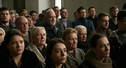 A captivating scene reveals a diverse group of people in a moment of shared focus