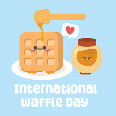 International waffle day vector design for celebration. Suitable for background, template, social media, poster, flyer design, flat illustration, banner, etc