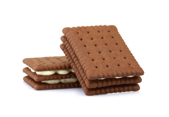 Chocolate sandwich cookies isolated on a white background