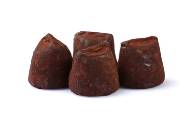 Chocolate truffles isolated on white background with clipping path