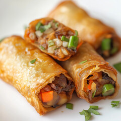 Crispy Vegetable Spring Rolls Closeup of Fried Asian Food