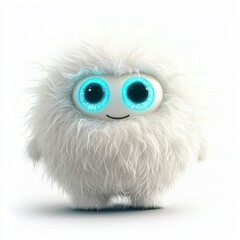 Obraz premium Fluffy white monster with glowing blue eyes isolated on white background
