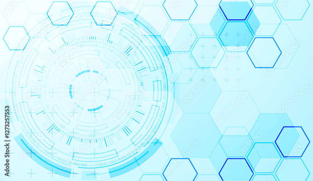 Leinwandbilder Abstraction on the theme of tech circles. Scientific and technological background. Blue gradient on the background.