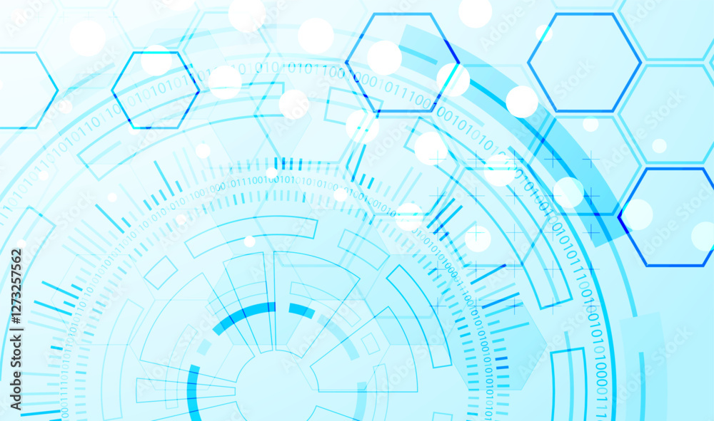 Leinwandbilder Abstraction on the theme of tech circles. Scientific and technological background. Blue gradient on the background.