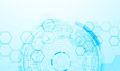 Abstraction on the theme of tech circles. Scientific and technological background. Blue gradient on the background.