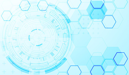 Obraz premium Abstraction on the theme of tech circles. Scientific and technological background. Blue gradient on the background.