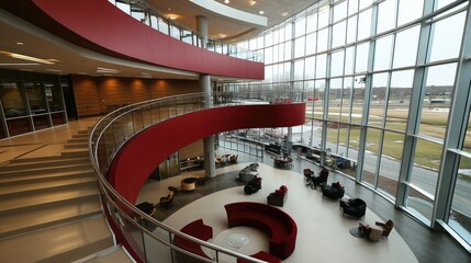 A contemporary aluminum railing system installed along a spiral staircase, following its curves