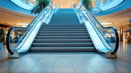 Obraz premium A contemporary shopping mall interior with aluminum handrails on a grand staircase